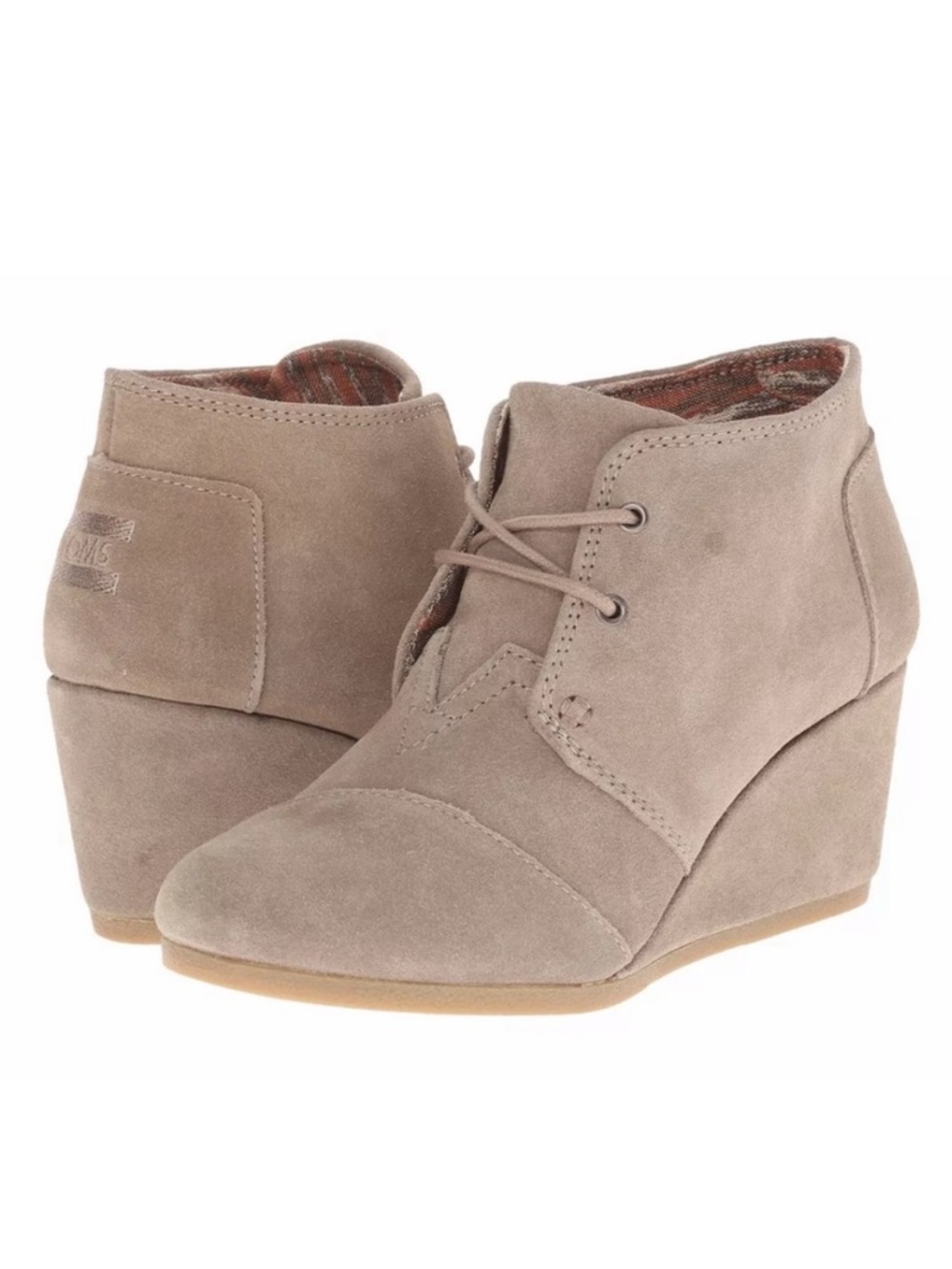 Toms Desert Wedge Booties Suede Lace Up Ankle Boots Tan Beige Size 7